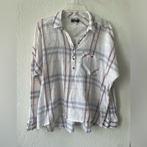 BDG Popover Plaid  Boyfriend Shirt Beachy Boho Semi Sheer Button Up Medium
